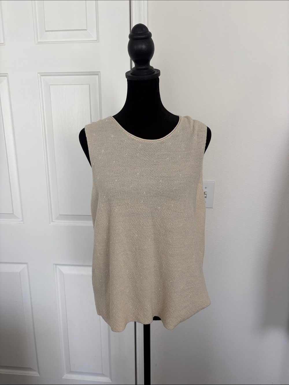 Eileen Fisher Hand KnitMerino Wool Sleeveless Shell in Light Cream